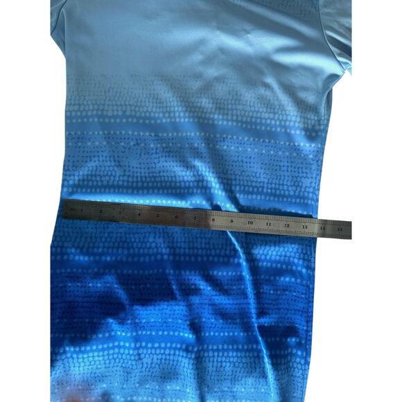 Vintage Lanvin Maxi Dress Gown Retro Blue Long Sleeve Geometric Retro Funky Sz 6 - Picture 12 of 15